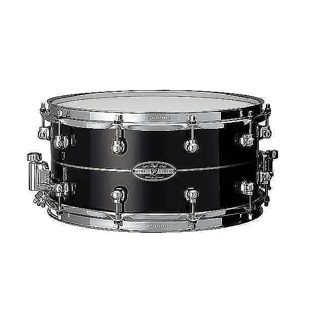 Pearl HEK1465 Hybrid Exotic Kapur/Fiberglass 6.5x14 Snare Drum in Ebony Gloss w/ White Marine Pearl Inlay *IN STOCK*